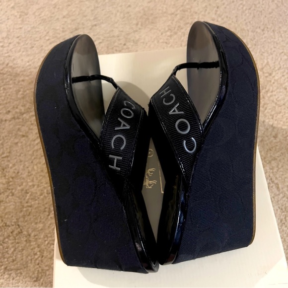 Coach, Cammie web wedges black web, and patent size 6 - Picture 4 of 6